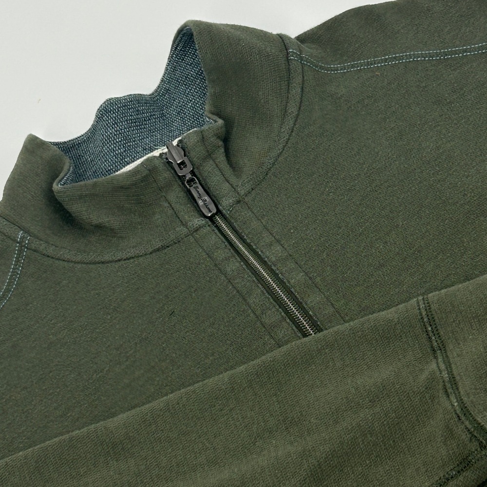 Tommy Bahama Pullover Sweater Mens XL Green Reversible Quarter Zip Mock Neck